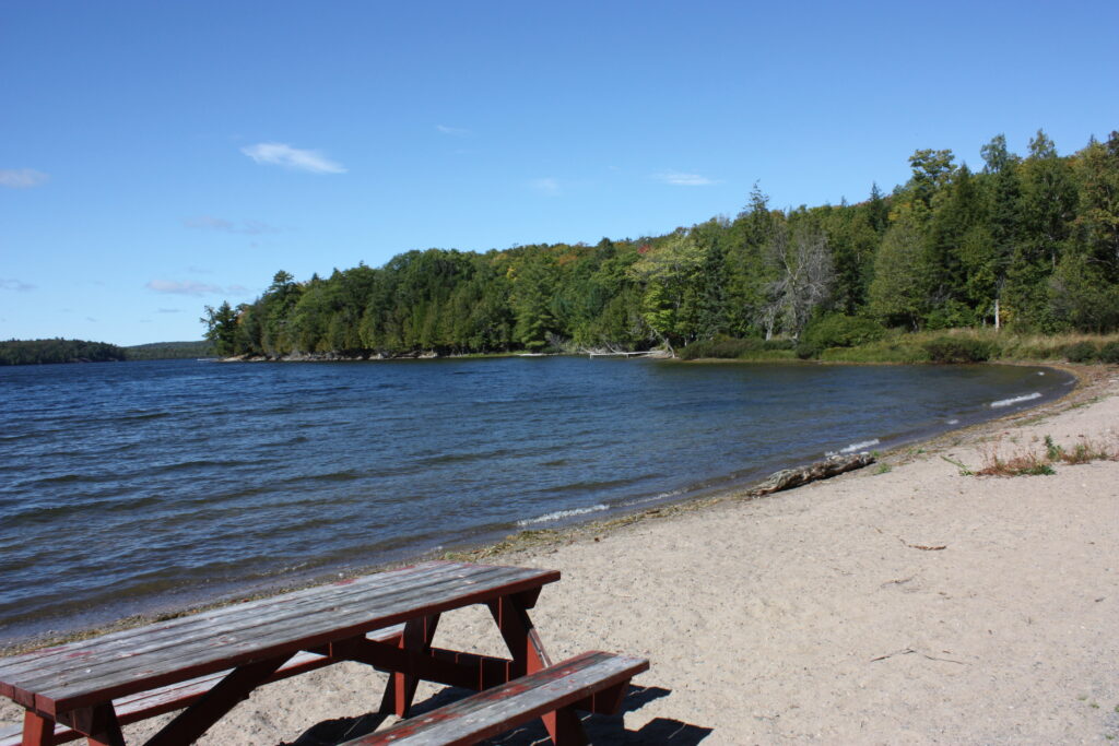 Little Basswood beach and picnic table