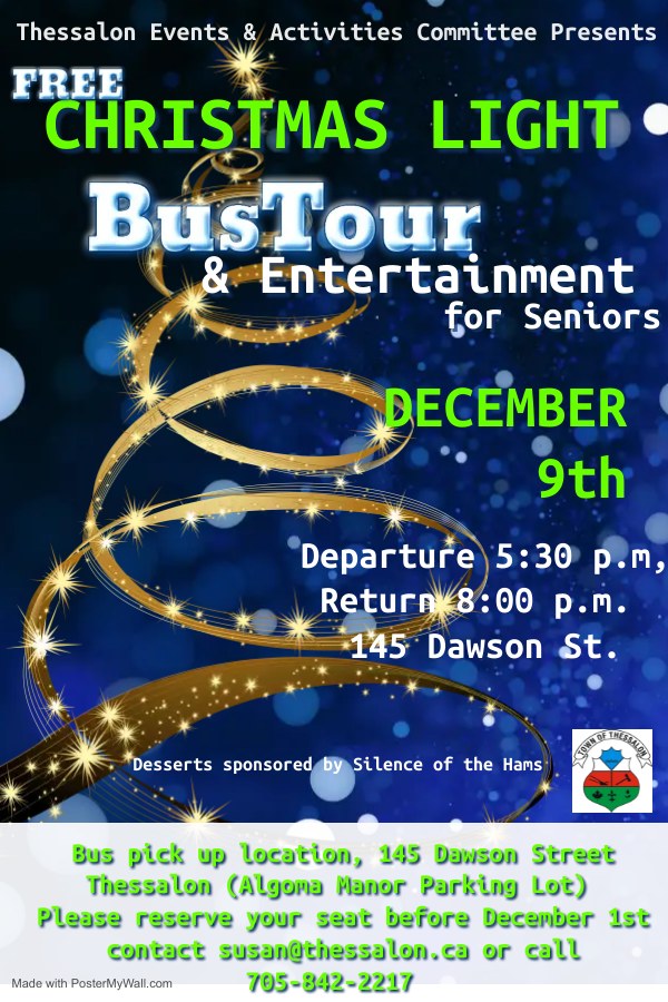 Thessalon Christmas Light Bus Tour for Seniors Huron Shores